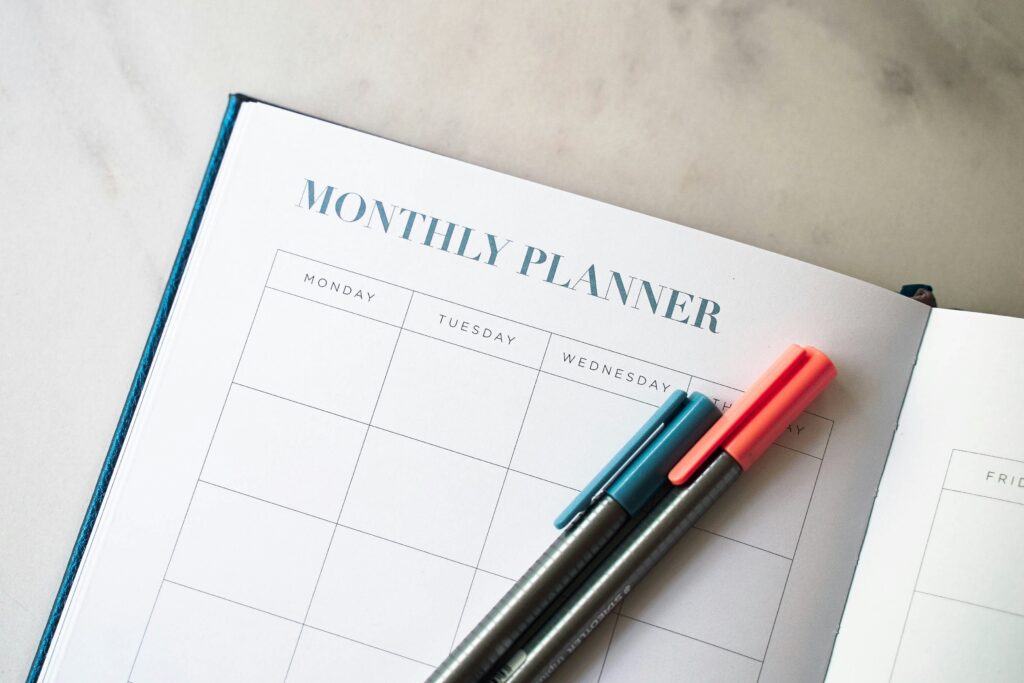 Picture of blank monthly planner