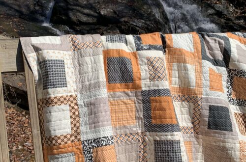 Fall Framed Windows quilt photographed at Amicalola Falls State Park in Georgia